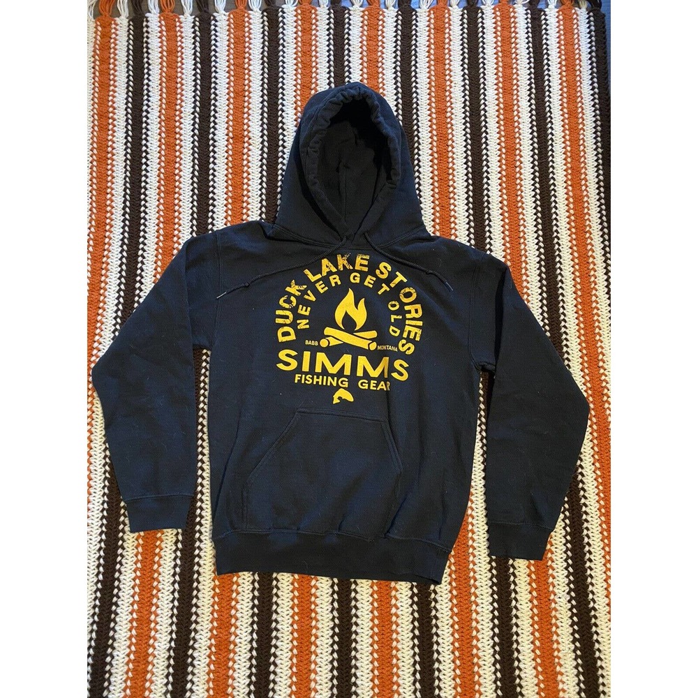 Simms Fishing Gear Hoodie Duck Lake Stories - Size Large - Color Black Yellow
